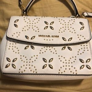 Michael kors white crossbody bag with floral beads